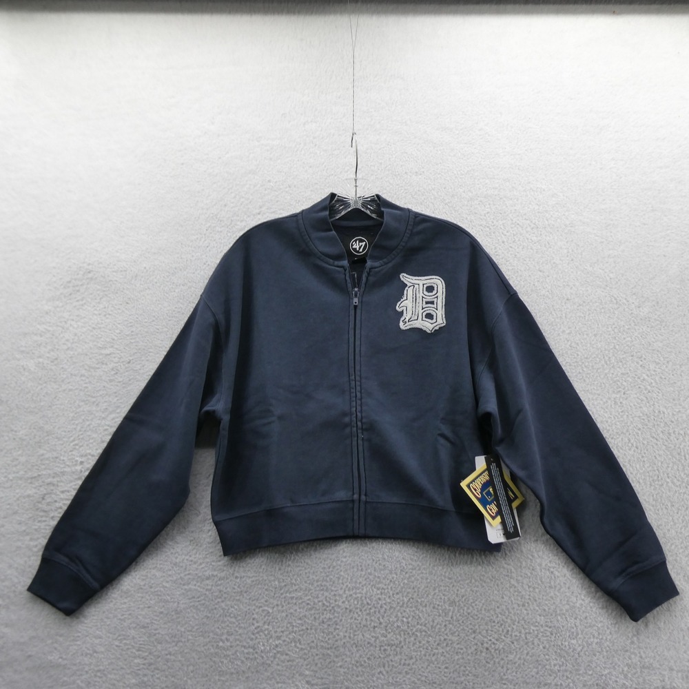 47 Brand Jacket Women Small Detroit Tigers Navy Blue Full Zip Cooperstown Fleece